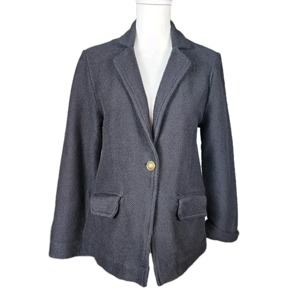 Maeve Anthropologie‎ Knit Jacket Blazer Womens Medium Black Textured Casual Work